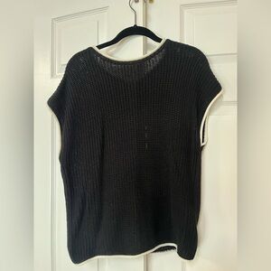 Blu Pepper Black Short Sleeve Knit Top with White Trim Buttons down the Back